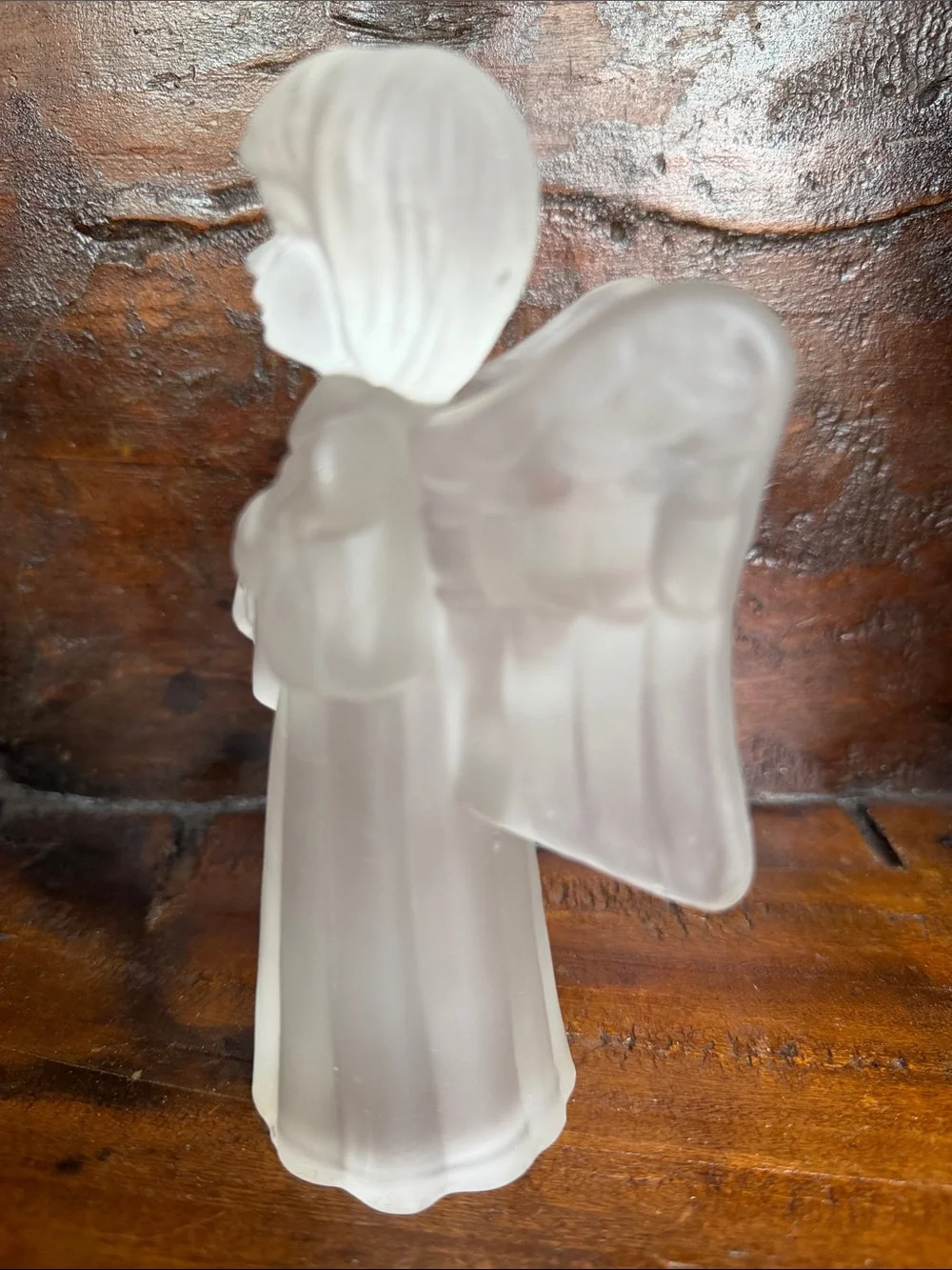 Frosted White Glass Angel Figurine CandleHolder- Holiday Decor